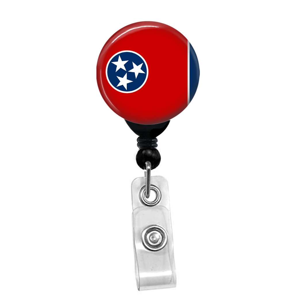 Tennessee State Flag Retractable Badge Reel - ID Card Name Tag Custom Badge Holder (Black Badge Reel with Spring Pinch Clip)
