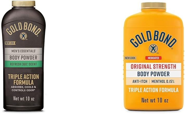 Gold Bond Men's Essentials Talc-Free Body Powder 10 oz. Refresh 360 Scent and Medicated Original Strength Body Powder 10 oz. Talc-Free Anti-Itch