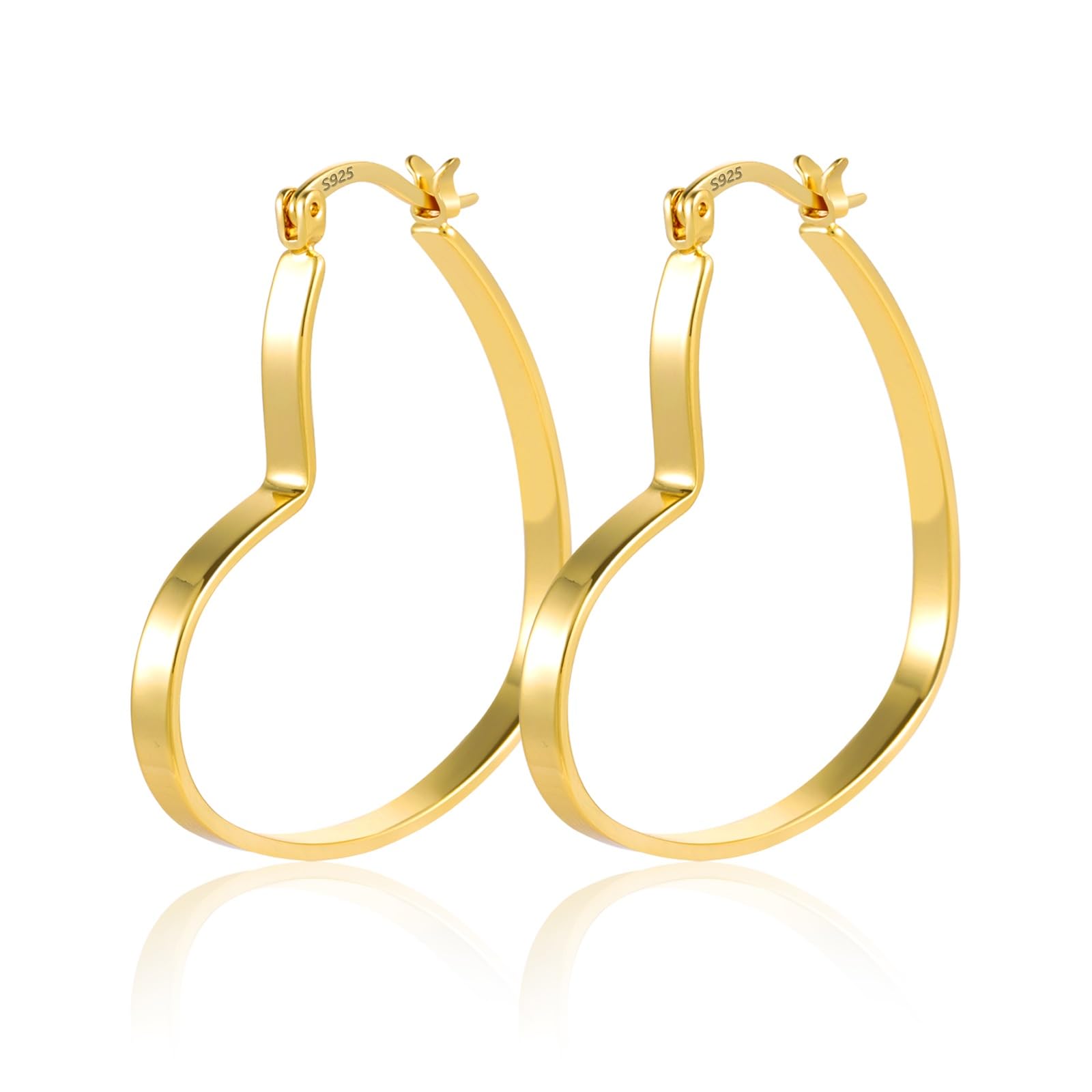 ALEXCRAFTPendientes Aro Corazon Plata 925 Chunky Chapado Oro 14K Mujer Gruesos 40mm