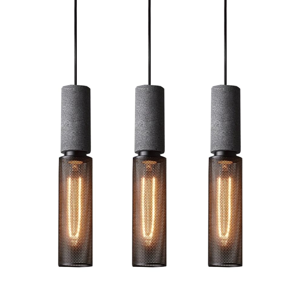 RXPVUXE 3 Pack Pendant Light Fixture, Concrete Long Tube Pendant Lights With Black Cylinder Metal Mesh Shade, Modern Industrial Mini Hanging Cement Pendant Lighting For Kitchen Island Dinning Room