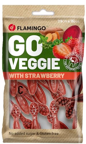 Bastoncini per cani – Snack Veggie Spazzolino con Fragola Rossa – 7,5cm – 120g – senza glutine – favorisce l’igiene dentale