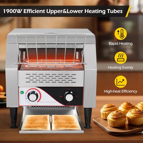 Image of Dyna-Living Commercial Toaster 300 Slices /Hour Conveyor Toaster Commercial 1900W Heavy-duty Stainless Steel Rotating Toasters Oven for Restaurant, Conveyor Belt Toasters for Bun, Bagel, Bread