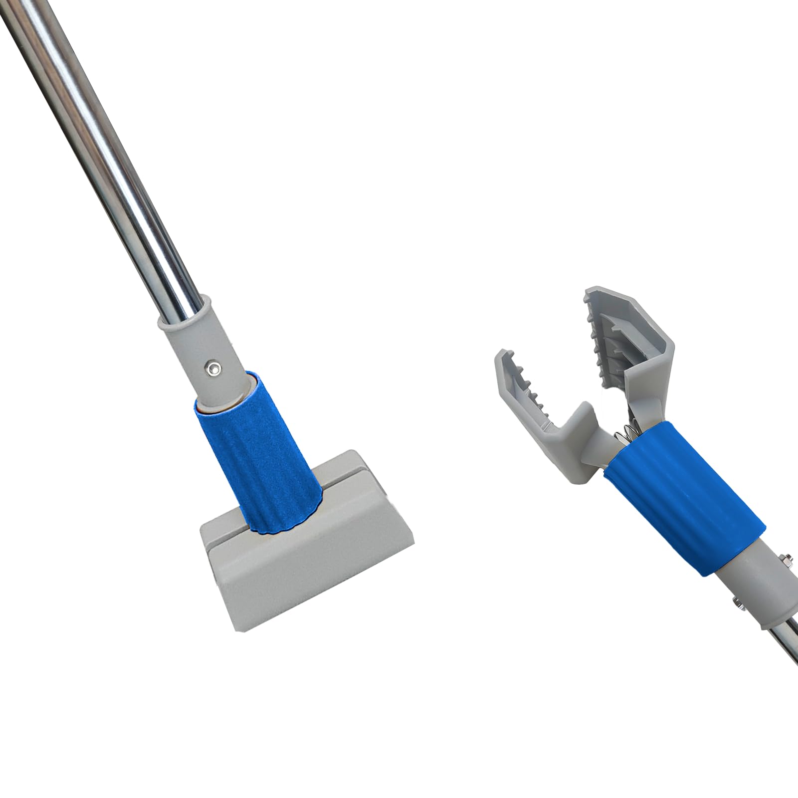 Heavy Duty Commercial Jaw Clamp Mop Handle 55.7 Inch, Thickened Stainless Steel Blue Mop Stick, Industrial Grade Replacement Adjustable Mop Rod