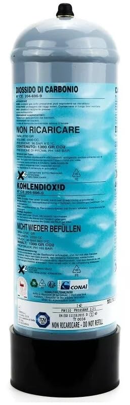 Kit impianto acquario: bombola CO2 1300 gr. M10x1 con piedino + riduttore di pressione a 2 manometri + tubo