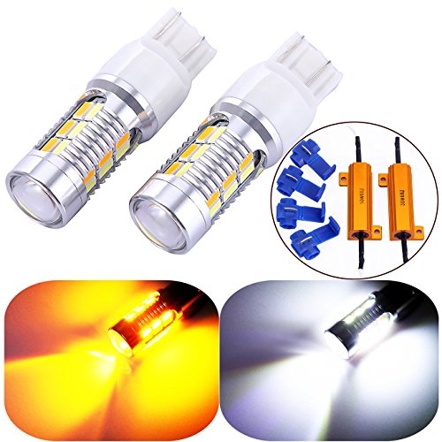 7441 7443 7444 Canbus Turn Signal White/Yellow Switchback LED Light Bulbs 22 SMD with Projector, for Standard Socket, Not CK- Pair of 2 with load resistors