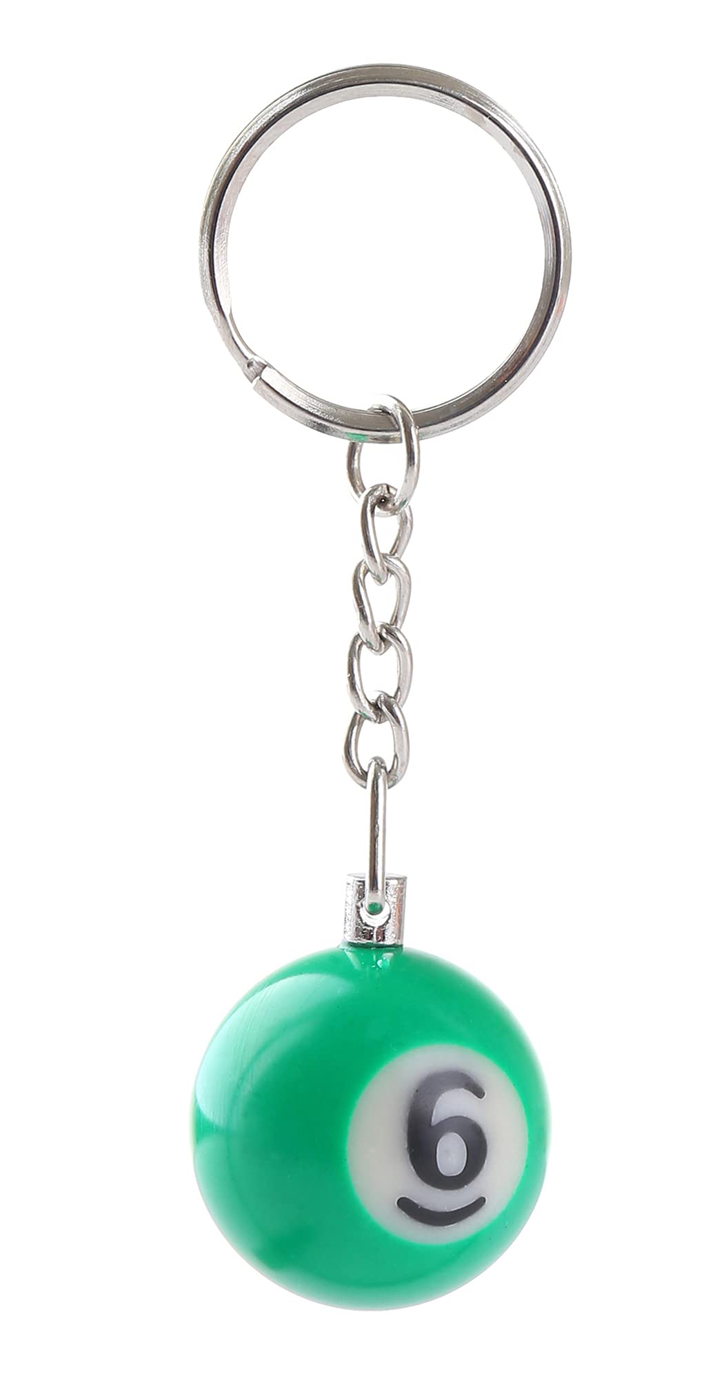 Komonee Pool Ball Keyring Colourful Numbered Key Ring Chain Tag Pub Billiard Spots and Stripes Keychain Solid Green Number 6