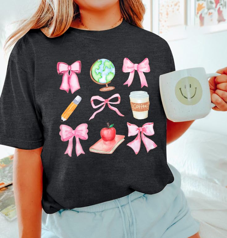 Teacher Shirts Womens Bow Teacher Graphic Tees Cute Teacher Appreciation Gifts Shirt Summer Casual Short Sleeve Tops2