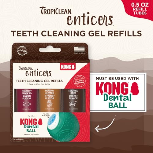 Image of TropiClean Enticers Teeth Cleaning Gel for Kong Dental Ball | Refill Dental Gel | 3 Count Variety Pack | .5 oz Each
