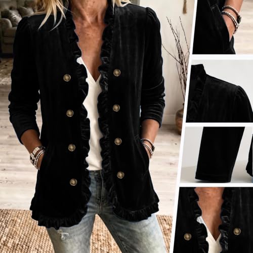 Velvet Jacket Women Long Sleeve Fall Jackets Ruffle Trim Cardigan Winter - image 6