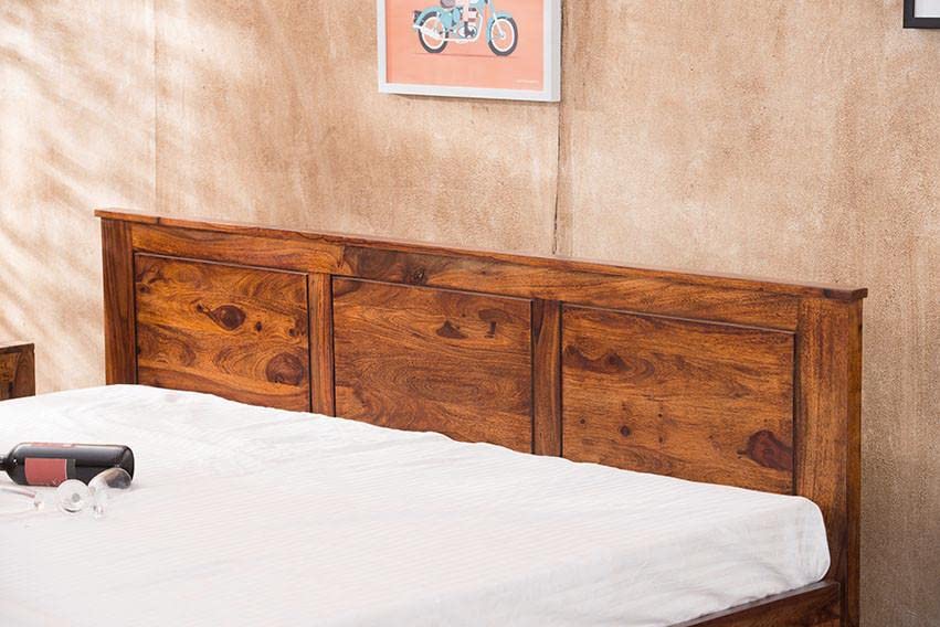 Image of Sheesham Wood King Size Bed with Open Dual Storage for Bedroom Home Wooden Double Bed Cot Palang for Living Room and Hotels (Honey Finish) | 1 Year Warranty