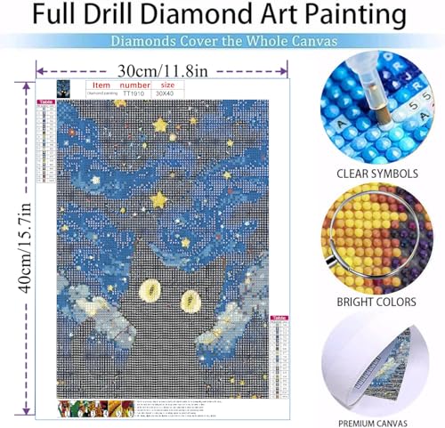 Image of HASTHIP DIY Diamond Painting Kit for Adults, Cartoon Cat Starry Night Paint by Numbers with Tools & Accessories, 30x40cm No Frame Pre Outlined Canvas Diamond Art Kit
