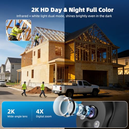 Image of 4G LTE Cellular Security Camera 2 Pack, Built-in SIM Card, Solar Powered | No WiFi Needed, 2K Color Night Vision, 360 View, for Jobsite & Off-Grid Areas, Motion Detection, 2-Way Audio, Easy Setup
