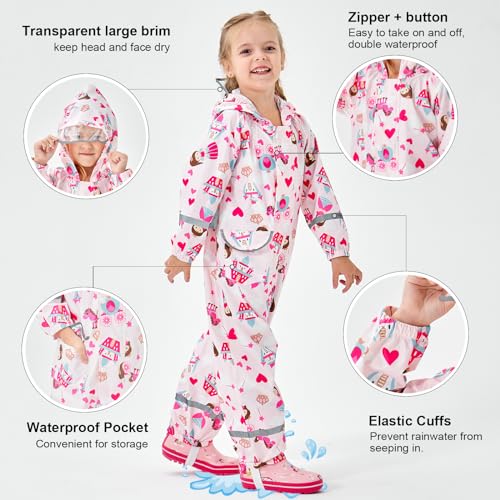 Kids Toddler Rain Suit Girls Boys Raincoat One Piece Waterproof Coverall Lightweight Hoodie Prints Rain Jacket 1-10 Years3
