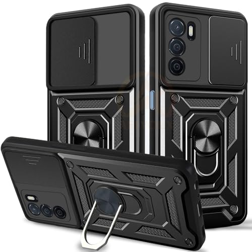 Image of Armor Bumper Back Cover Case for Oppo A16 Rotating Camera Cover, Ring Holder & Kickstand | Heavy Duty & 360 Degree Protection Oppo A16 Back Cover (Black)