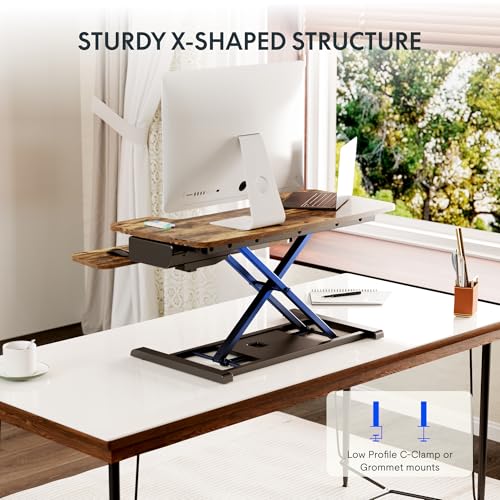 Image of FLEXISPOT 35 inch Electric Standing Desk Converter, Height Adjustable Motorized Desk Riser for Computer Monitors & Laptop Workstation, Rustic Color