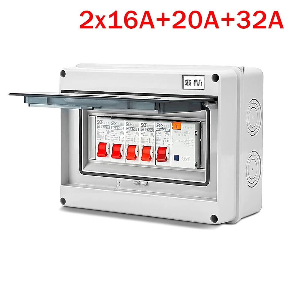 Caja Distribucion Electrica, Cuadro Electrico Caja de fusibles for unidad consumo caravana, cobertizo garaje 4 vías con RCD y paneles distribución MCB, piezas eléctricas(2X25A 20A 32A)