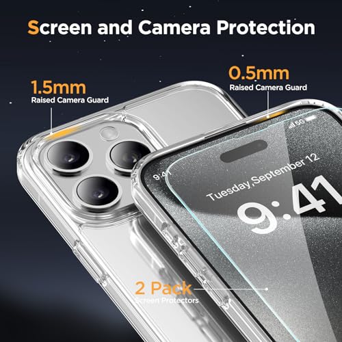 Image of Miracase Magnetic for iPhone 15 Pro Case 6.1 inch (Compatible with MagSafe)(with 2X Screen Protectors)Military-Grade Protection, Anti-Fingerprint Translucent Matte Phone Cover, Clear