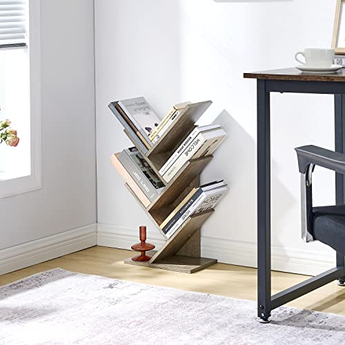 Hoctieon 4 Tier Tree Bookshelf, 4 Shelf Bookcase, Modern Book Storage, Free Standing Tree Bookcase, Utility Organizer Shelves For Home Office, Living Room, Bedroom, Greige #TOP4