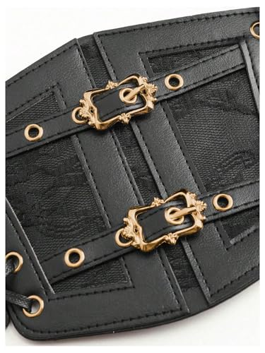 Verdusa Women's Gothic Corset Elastic Belt Wide Retro Lace Up Tied Costume Waspie Waist Belt3