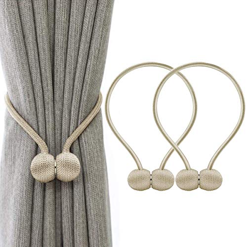 Image of Home Cloud Magnetic Curtain Tiebacks Curtain Drape Holdbacks Clips Rope Holder Buckles for Home Bedroom Office (1 Pair 2pcs, Beige)