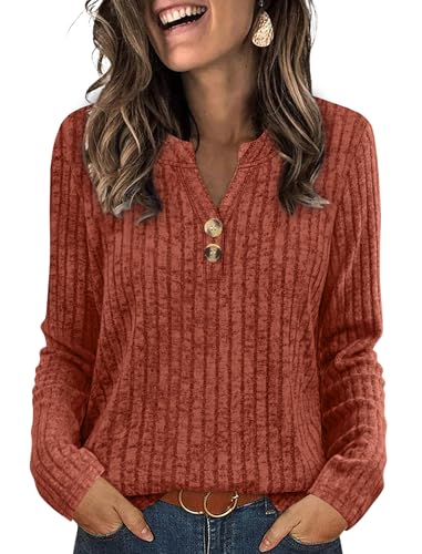SAMPEEL Womens Sweaters Lightweight Long Sleeve Shirts V Neck Tops with Button Fall Outfits 2025