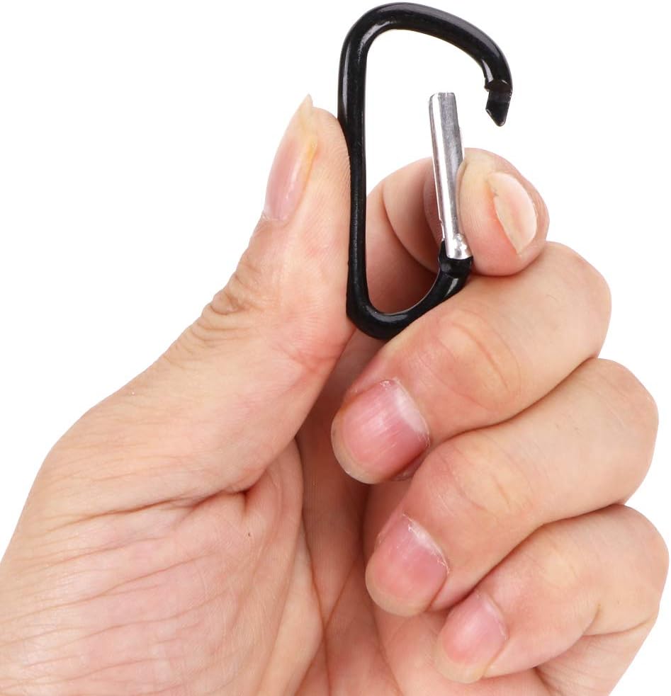 100pcs D Shape Aluminum Carabiner Spring Clip Hook Keychain Small Carabeaner Buckle Pack Caribeaner Hook for Camping Hiking Backpack, Black - Image 3