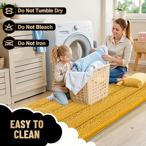 Image of OLANLY Thick Bathroom Runner Rugs 44x24, Extra Absorbent Chenille Striped Bath Rugs, Rubber Backing, Machine Wash, Long Bath Mats for Bathroom, Tub and Shower, Home Decor Accessories, Golden Yellow