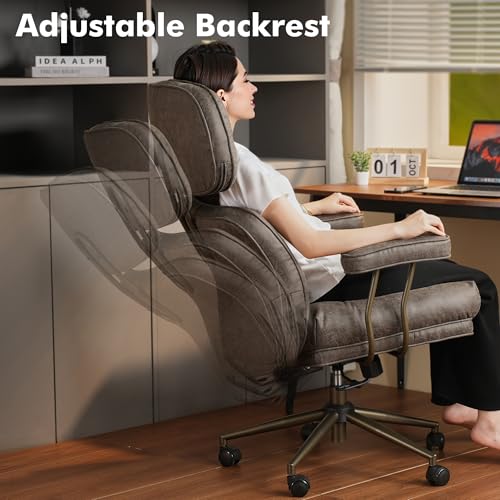 Image of High Back Executive Office Chair with Comfortable Deep Seat,Grey Mid Century Modern Office Chair,Ergonomic Big and Tall Computer Desk Chairs with Lumbar Support(Grey Suede)