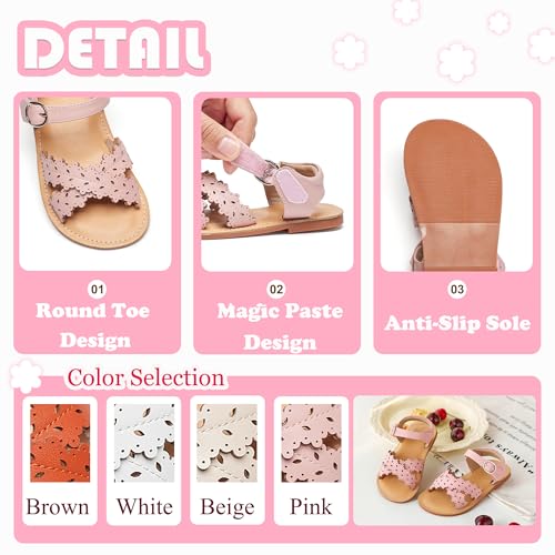 Image of Flaryzone Girls Sandals Open Toe Summer Flats Dress Sandals Shoes Toddler /Little Kid