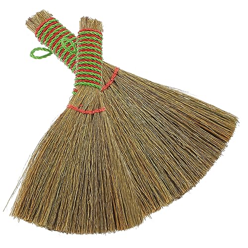 Healeved 2pcs Mini Broom Hand Broom Short Handle Dust Brush for Desktop and Hard-to-Reach Areas
