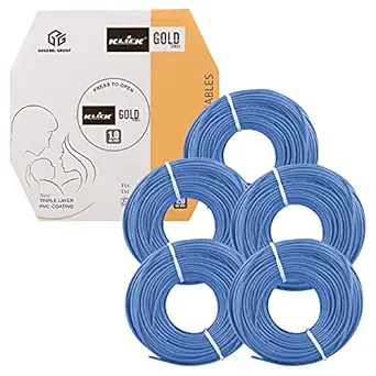 KLICK Copper Wire with Triple Layer PVC Coating & Unilay Bunching, Single Core Unsheathed Flexible Electric Cable for Domestic & Industrial Connections Gold Series (1.0 mm, 90m Long, Blue, 5 Pcs)