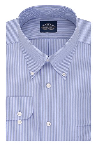 Eagle Men's Non Iron Stretch Collar Big Stripe Buttondown Collar Dress Shirt,Periwinkle,18.5