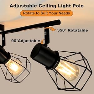 LED Track Lighting Kit 4 Light Adjustable Ceiling Light Fixtures Black Metal Wire Cage Farmhouse Lighting Fixtures for Kitchen Bedroom Hallway E26 Base Bulbs Not Included