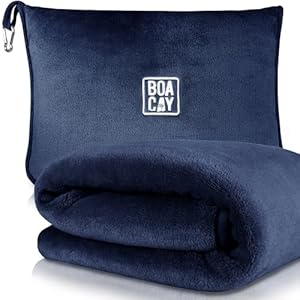 BOACAY Soft & Warm Travel Blanket for Airplane & Car – Long Flight Essential for Women, Men, Kids – Compact Pillow with Luggage Sleeve & Backpack Clip