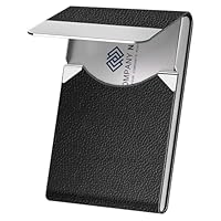 DMFLY Business Card Holder Case - PU Leather Business Card Case Name Card Holder Slim Metal Pocket Card Holder with Magnetic Shut, Black