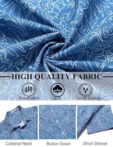 COOFANDY Men's Hawaiian Shirt Short Sleeve Tropical Shirts for Men Beach Shirt Resort Wear Blue