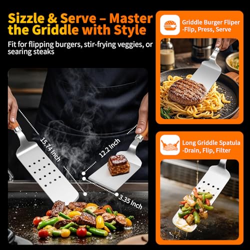 16 Inch Grilling Accessories Set, Heavy Duty Stainless Steel BBQ Accessories Tools and Grill Accessories for Outdoor Grill with Spatula, Fork, & Tongs - Grilling Gifts for Men Women Father - Image 7