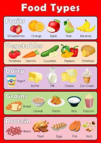 Wisdom Learning Food Types Poster Childrens Food Groups Learn Wall Chart Educational Childs Poster Art Print WallChart
