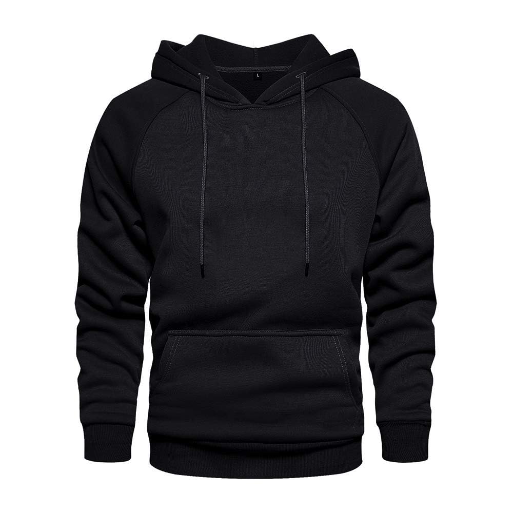 Men's Solid Pullover Hoodies Sports Soft Blend Fleece Hooded Sweatshirts with Kangaroo Pocket