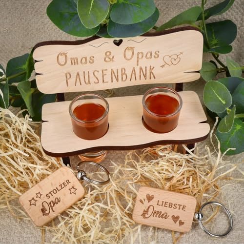 Spruchreif | Geschenkset für Großeltern Pausenbank für Oma und Opa | Schnapsbank und Schlüsselanhänger mit Gravur… – Ansicht 2
