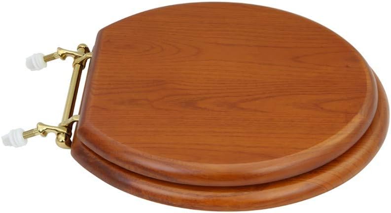 Renovators Supply Manufacturing Light Mahogany Wooden Toilet Seat Round Toilet Seat With Brass PVD Hinges And Non Slip Bumper