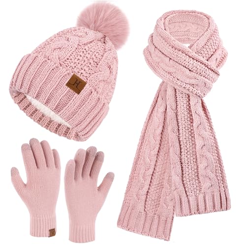 Bonnet echarpe gants femme hiver ensemble tricot double polaire noir