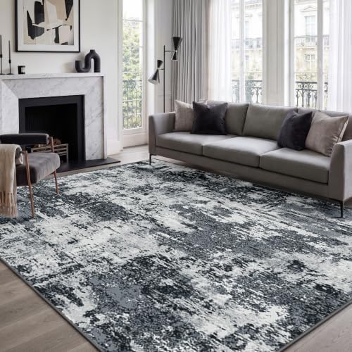 INOVADAY Abstrakt Waschbarer Teppich 200x300 cm Schwarz/Grau/Weiß/Blau | Teppich Wohnzimmer, Teppich Waschbar, Schlafzimmer, Esszimmer, Büro, Moderne Minimalistische, Kurzflor Weic