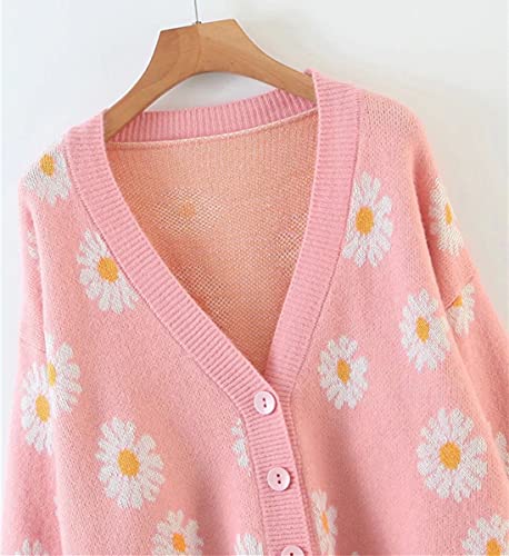 Image of Women's Long Sleeve Cardigan Sweater,Cute Y2K Top Knit Colorful Patterned V Neck Button Outwear S~XL