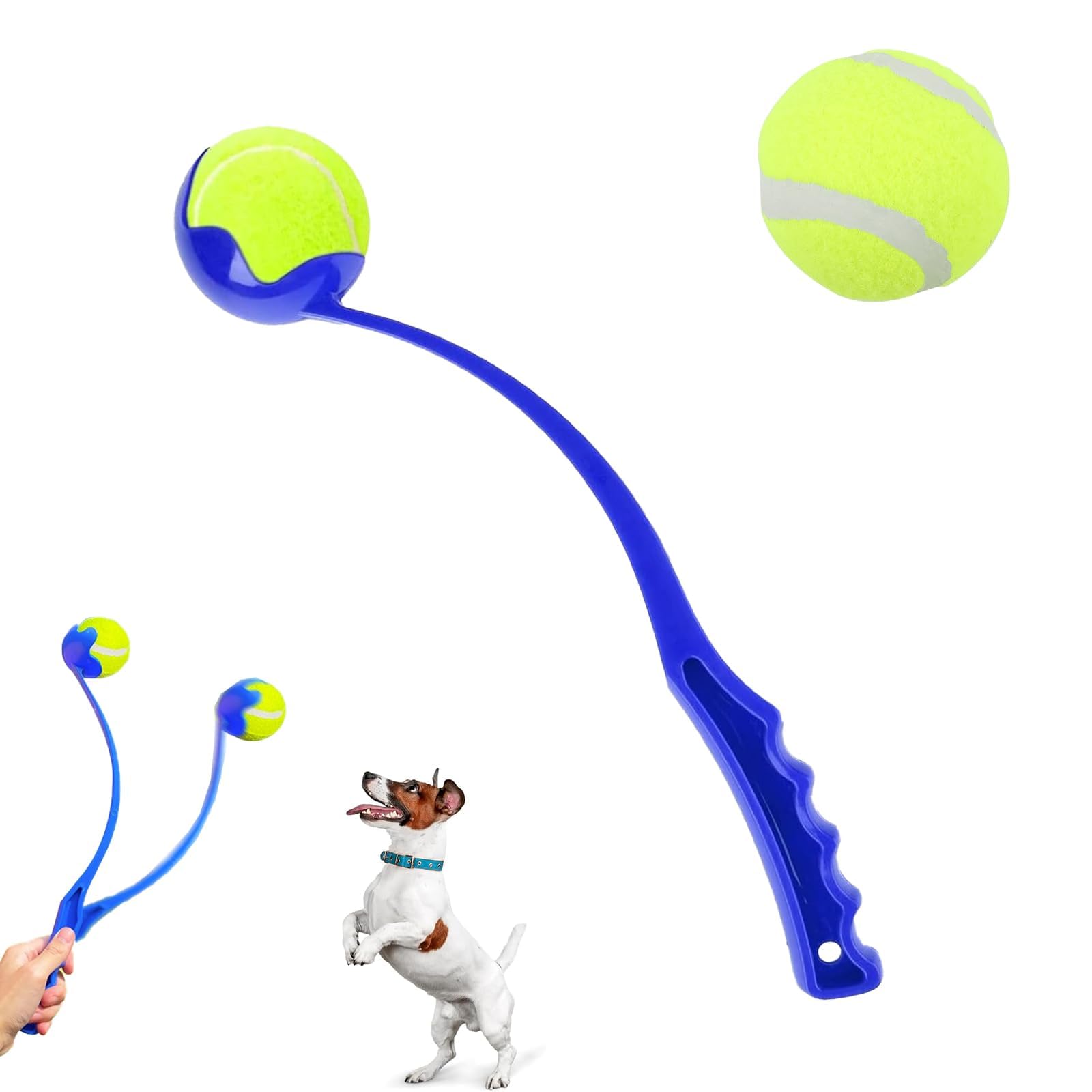 KFSCIP 1Pcs Ball Thrower, Ball Launcher, Tennis Launcher for Pets, Fetch Play Chuck Dog Tennis Balls for Dogs Puppy Exercise & Training Outdoor Activity, Strong Grip(Blue, 2Ball)