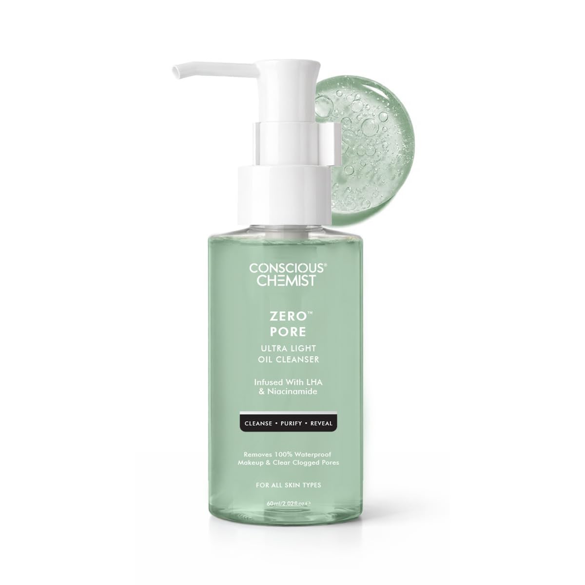 Conscious Chemist® Zero Pore Ultra Light Oil Cleanser | 60ml | Pore Cleansing & Oil Control Face Cleanser with LHA, Niacinamide & Panthenol | Unclogs Pores, Refines Texture | For Men & Women, All Skin Types