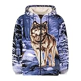 Men Women's Hoodie Sweatshirt Zip up Sherpa Lined Fleece Wolf Jacket Wildkind