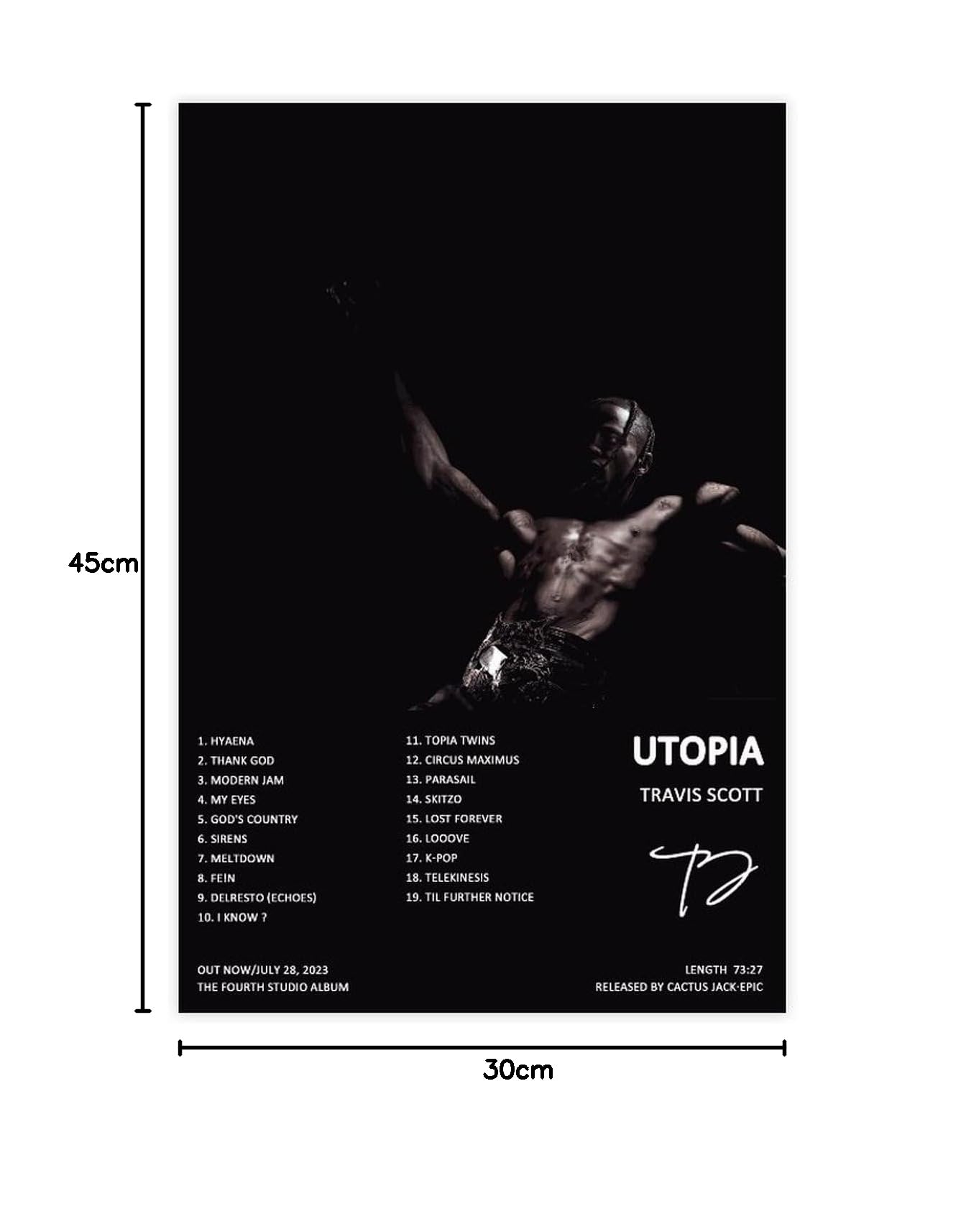 VesFy Poster su tela con copertina di album di Travis ASTROWORLD Scott, decorazione artistica da parete per soggiorno e camera da letto, senza cornice, 60 x 60 cm