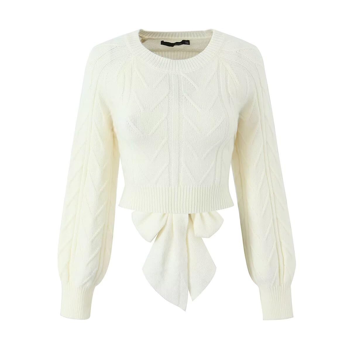 Women’s Backless Knitted Sweater with Bow | Round Neck Long Sleeve Slim Fit Pullover-image-37