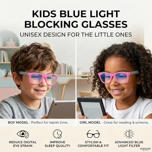 Image of Kids Blue Light Blocking Glasses Rectangle Digital Boys Girl Age for 5-12